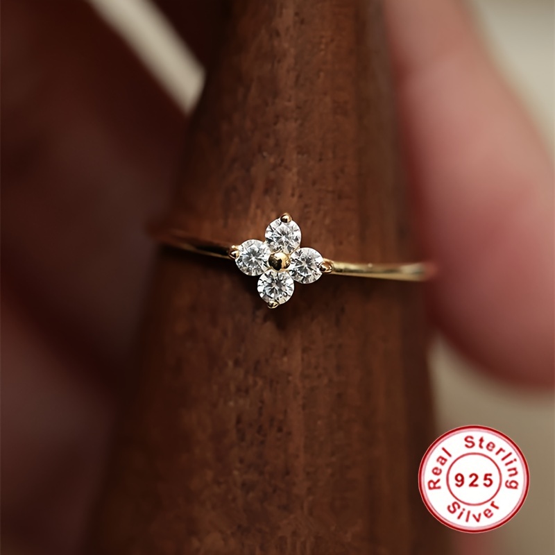 Sterling Silver Four Leaf Clover Ring with CZ